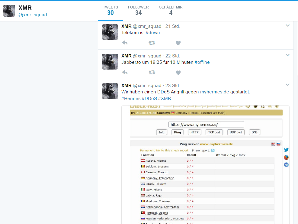 Auf ihrem Twitter-Account informieren die Hacker über ihre Angriffe.