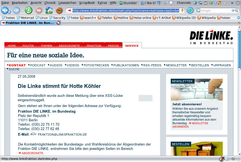 Screenshot der Website